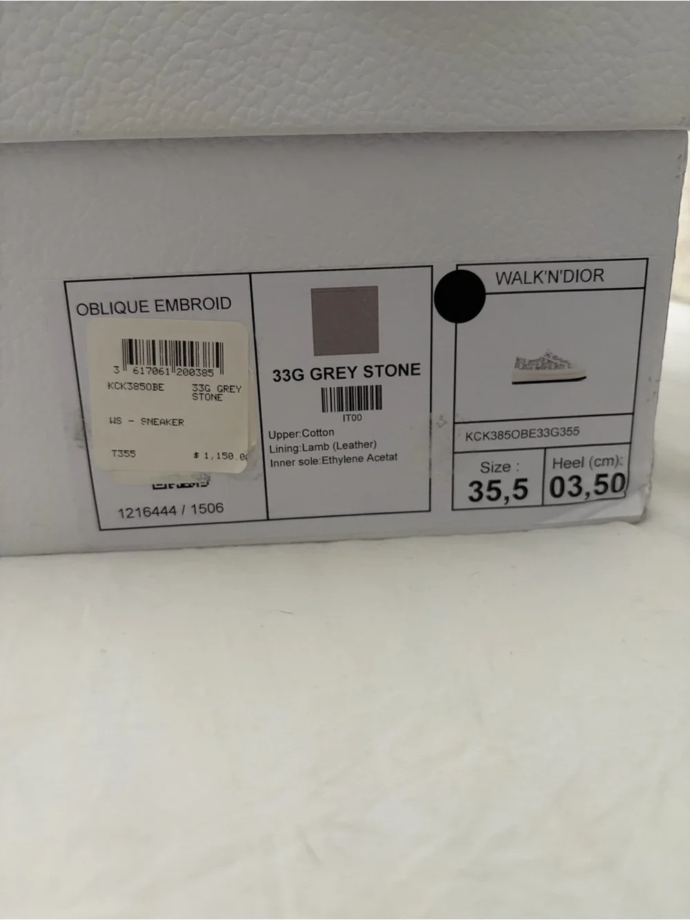Brand new Walk'n'Dior Platform Sneaker, Stone Gray Oblique Embroidered Cotton